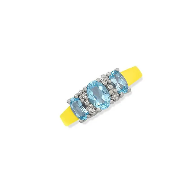 Blue Dazzled Three Stone Diamond & Blue Topaz rings -Gemstone & Diamond