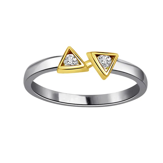 Twin Trangle 0.10 ct Diamond Two -tone rings -White Yellow Gold rings