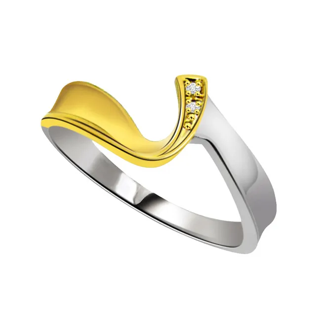 0.04 ct Diamond Two Tone rings -White Yellow Gold rings