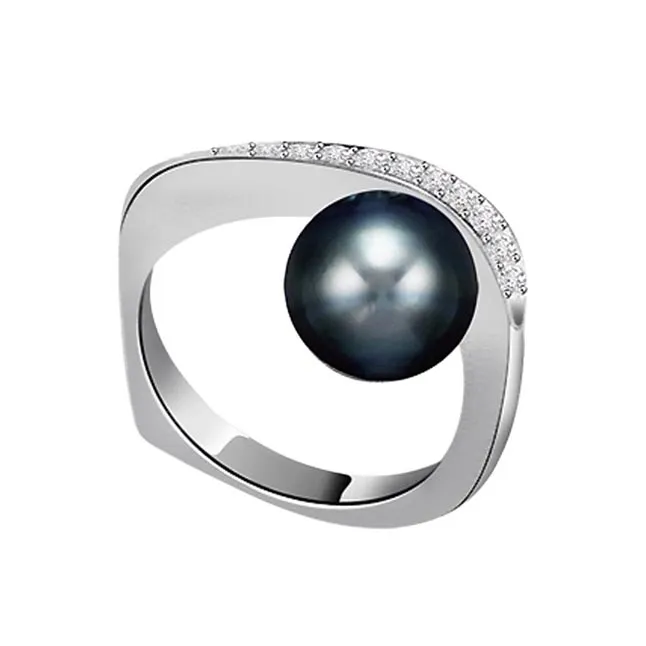 0.12cts Real Diamond Set In Black Tahitian Pearl Ring (SDR438)