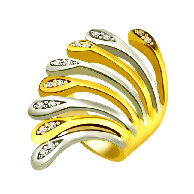 Classic Diamond Two -Tone rings SDR641 -White Yellow Gold rings