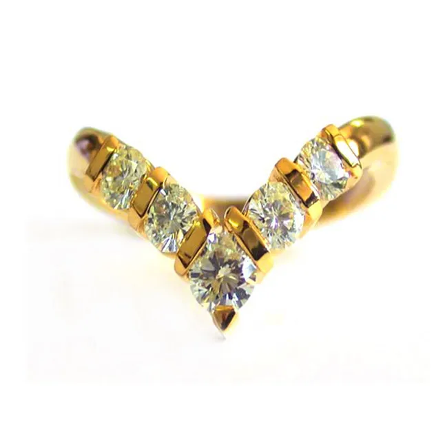 Heart Shaped - Real Diamond & 18K Gold V Shape Ring (SDR8)