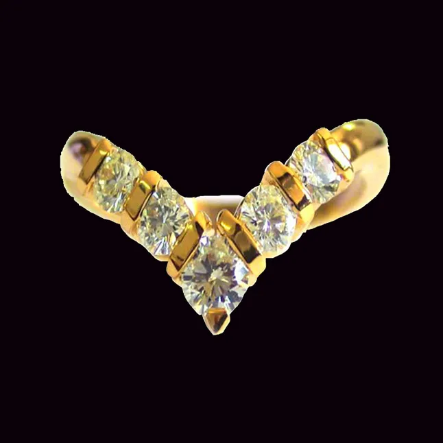 Heart Shaped - Real Diamond & 18K Gold V Shape Ring (SDR8)