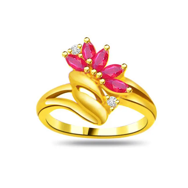 Flower Shape Real Diamond & Ruby Ring (SDR965)