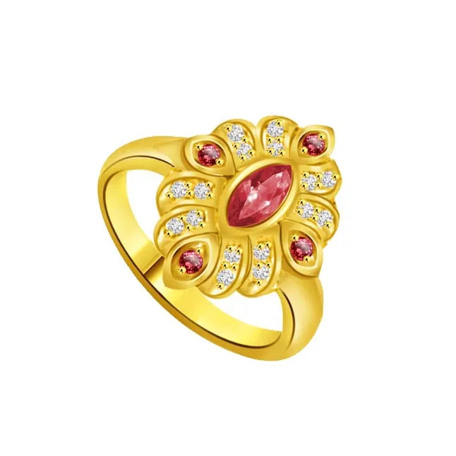 Groom's Desire Flower Shape Diamond & Ruby Ring (SDR1004)
