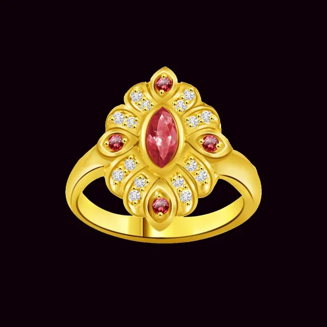 Groom's Desire Flower Shape Diamond & Ruby Ring (SDR1004)