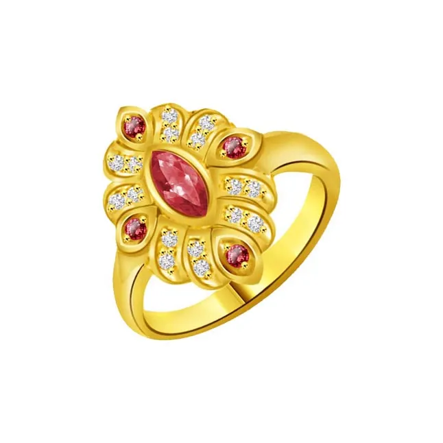 Groom's Desire Flower Shape Diamond & Ruby rings SDR1004
