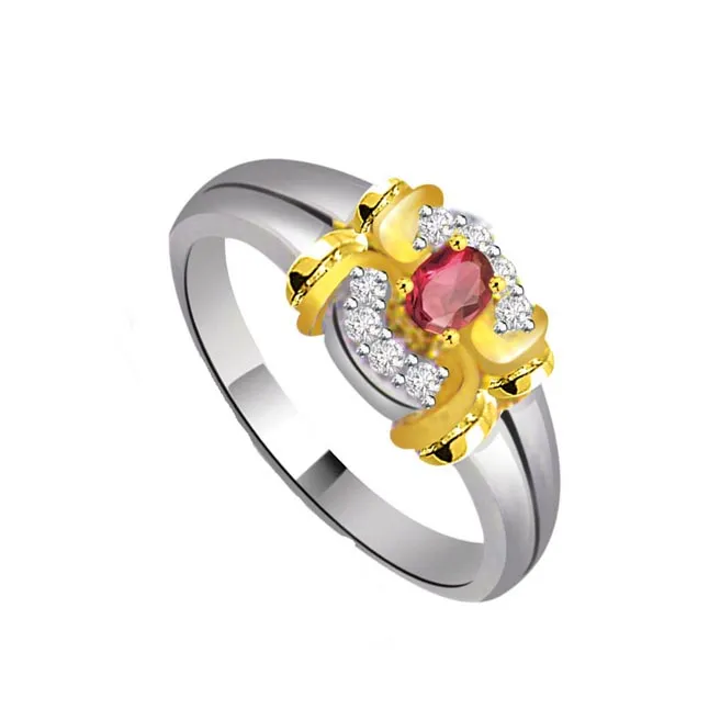 Lustrous Rose Trendy Diamond & Ruby Ring (SDR1014)