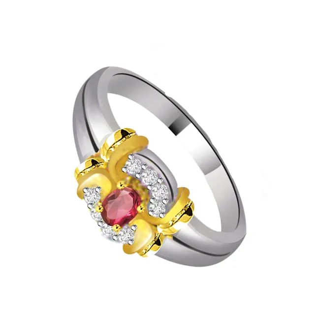 Lustrous Rose Trendy Diamond & Ruby Ring (SDR1014)