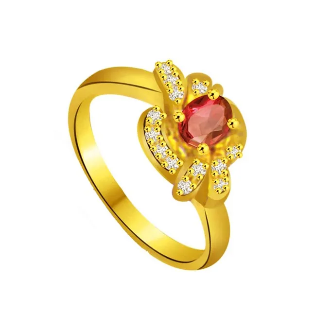 Shine of Love Flower Shape Diamond & Ruby Ring (SDR1031)