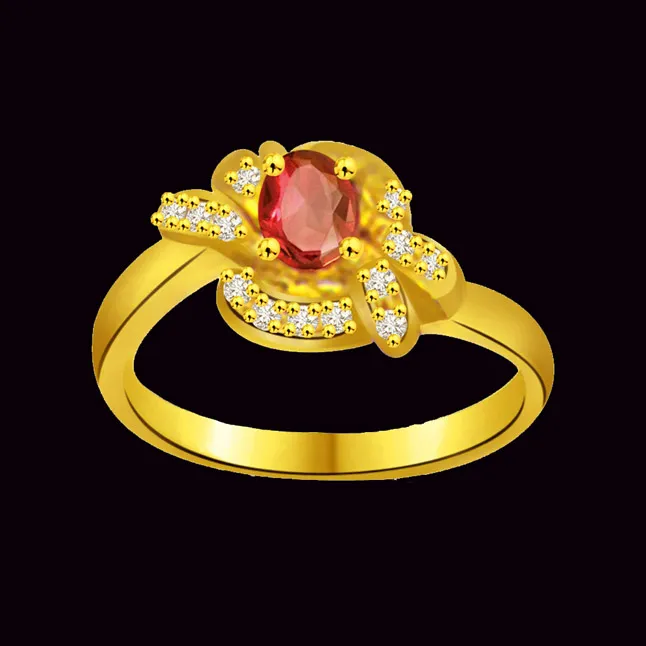 Shine of Love Flower Shape Diamond & Ruby Ring (SDR1031)