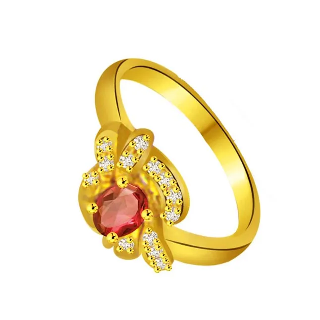 Shine of Love Flower Shape Diamond & Ruby Ring (SDR1031)