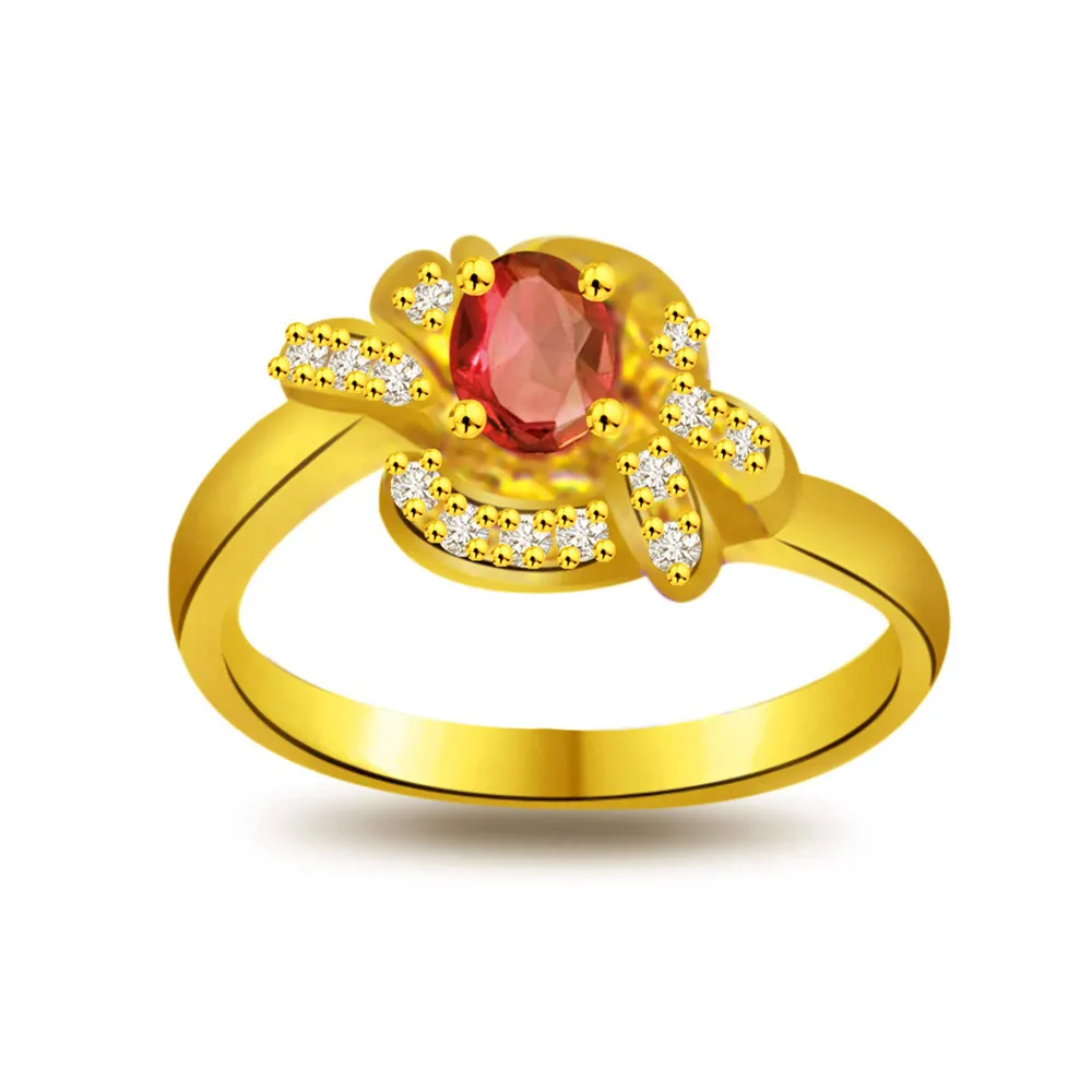 Shine of Love Flower Shape Diamond & Ruby Ring SDR1031