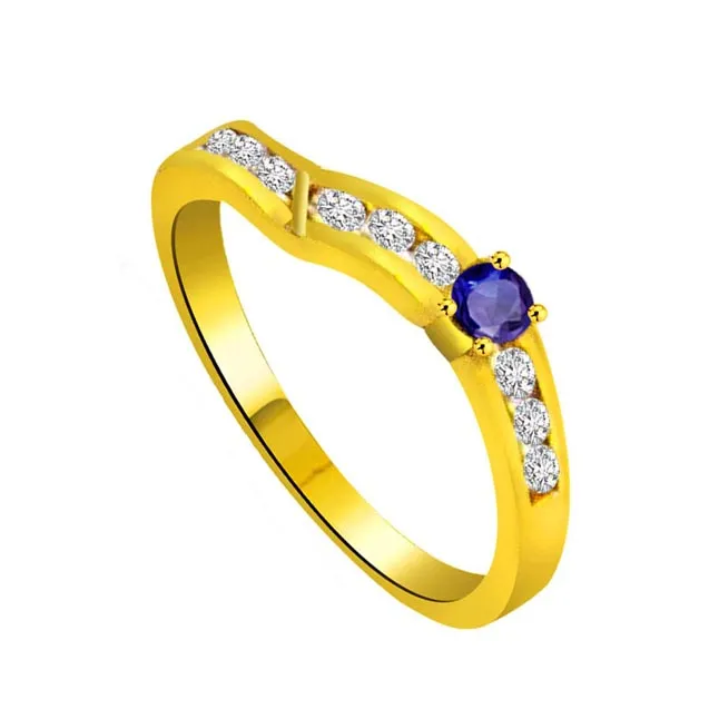 Blue Crown Trendy Diamond & Sapphire Ring (SDR1039)