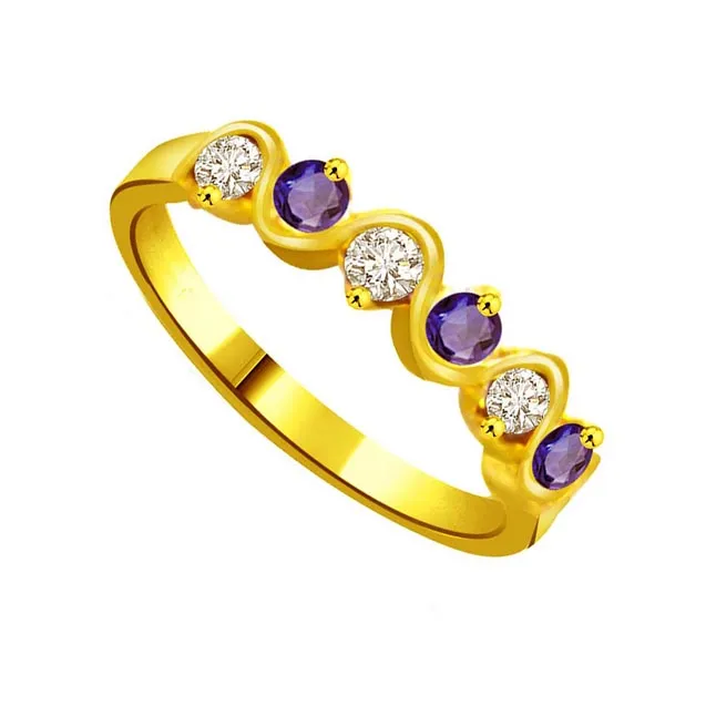 Floral Aqua 0.09cts Diamond & Sapphire Gold Ring (SDR1042)