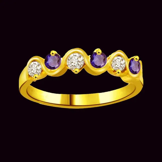 Floral Aqua 0.09cts Diamond & Sapphire Gold Ring (SDR1042)