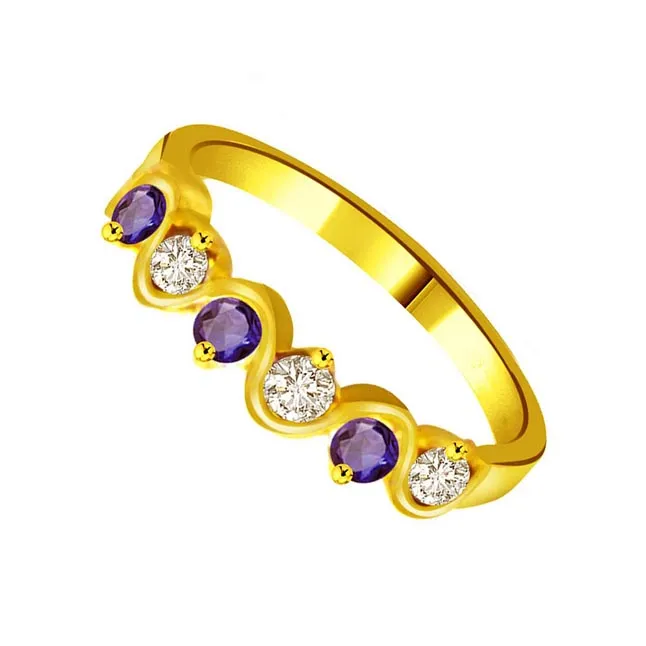 Floral Aqua 0.09cts Diamond & Sapphire Gold Ring (SDR1042)