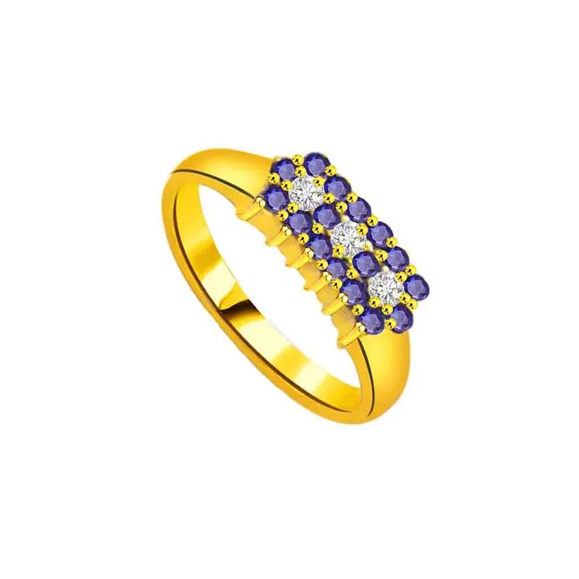 The Blue Floral Elegance Trendy Diamond & Sapphire Ring (SDR1044)