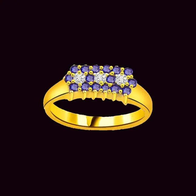 The Blue Floral Elegance Trendy Diamond & Sapphire Ring (SDR1044)