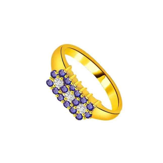 The Blue Floral Elegance Trendy Diamond & Sapphire Ring (SDR1044)