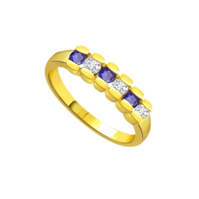 Triple Blue Crown Round Diamond & Sapphire Ring (SDR1048)