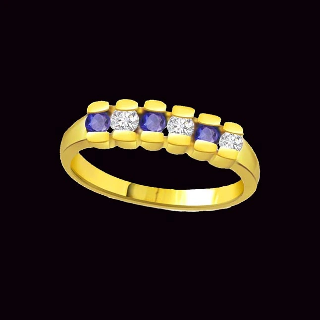 Triple Blue Crown Round Diamond & Sapphire Ring (SDR1048)