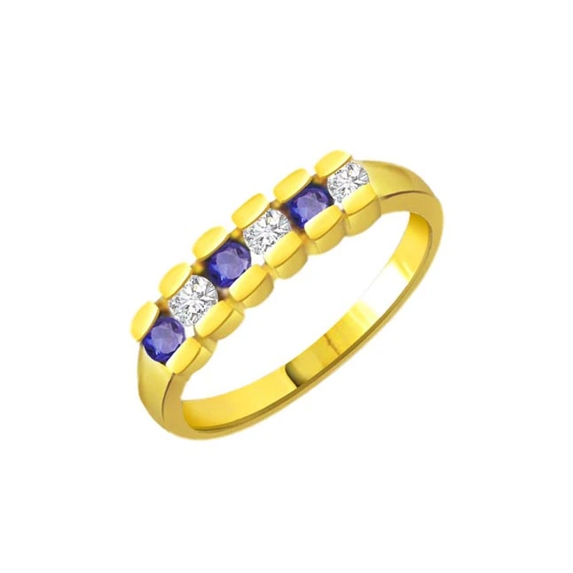 Triple Blue Crown Round Diamond & Sapphire Ring (SDR1048)