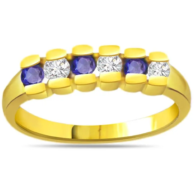 Triple Blue Crown Round Diamond & Sapphir rings SDR1048