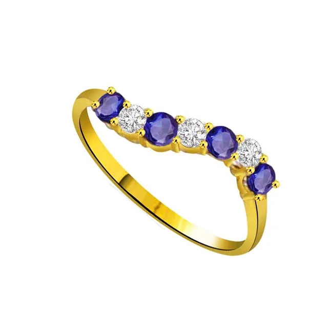 Blue Petals 0.10cts Diamond & Sapphire Gold Ring (SDR1051)