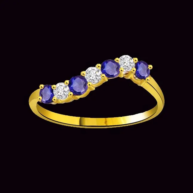 Blue Petals 0.10cts Diamond & Sapphire Gold Ring (SDR1051)