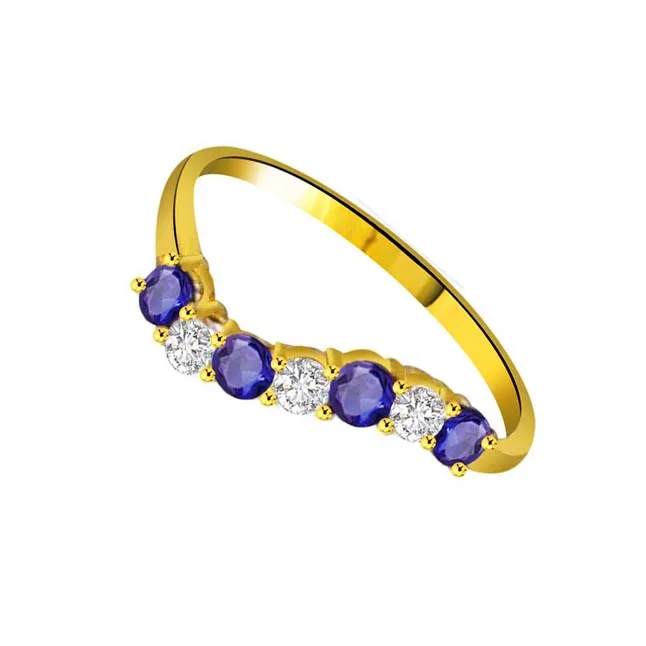 Blue Petals 0.10cts Diamond & Sapphire Gold Ring (SDR1051)