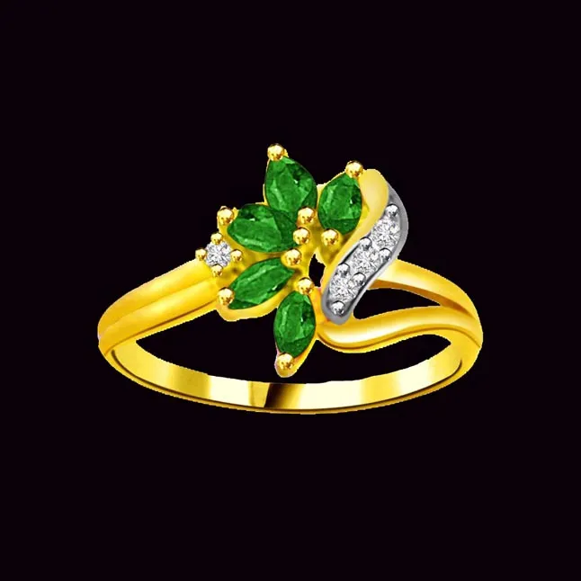 Star of Love Bond Flower Shape Diamond & Emerald rings SDR1056 -Diamond & Emerald