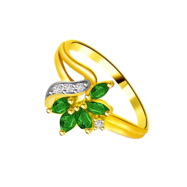 Star of Love Bond Flower Shape Diamond & Emerald rings SDR1056 -Diamond & Emerald