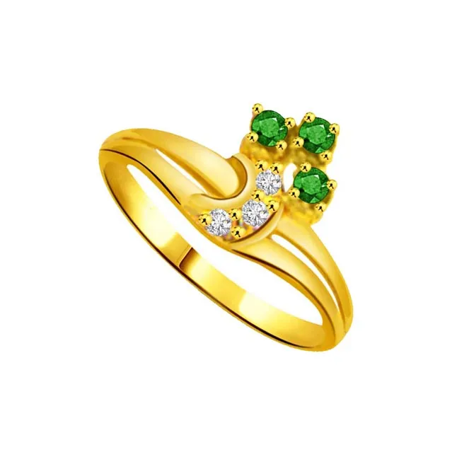 Floral Emerald 0.06cts Diamond & Emerald Gold Ring (SDR1058)