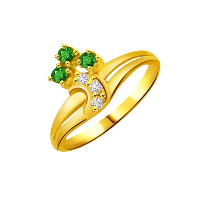 Floral Emerald 0.06cts Diamond & Emerald Gold Ring (SDR1058)