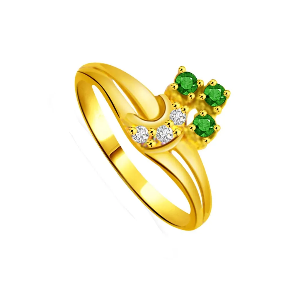 Floral Emerald 0.06ct Diamond & Emerald Gold rings -Diamond & Emerald