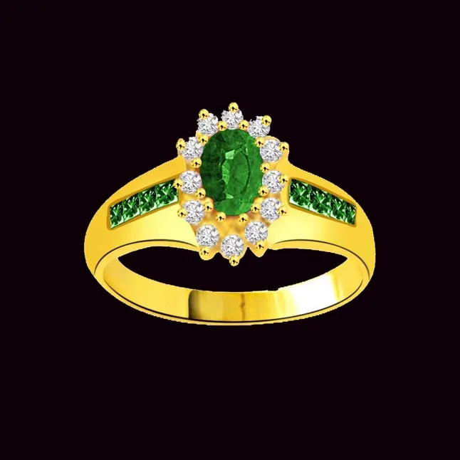 Matrimony Delight 1.39cts Diamond & Oval, Round Emerald Flower Ring (SDR1071)