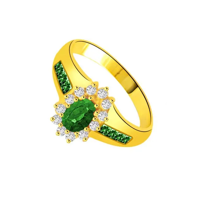 Matrimony Delight 1.39cts Diamond & Oval, Round Emerald Flower Ring (SDR1071)