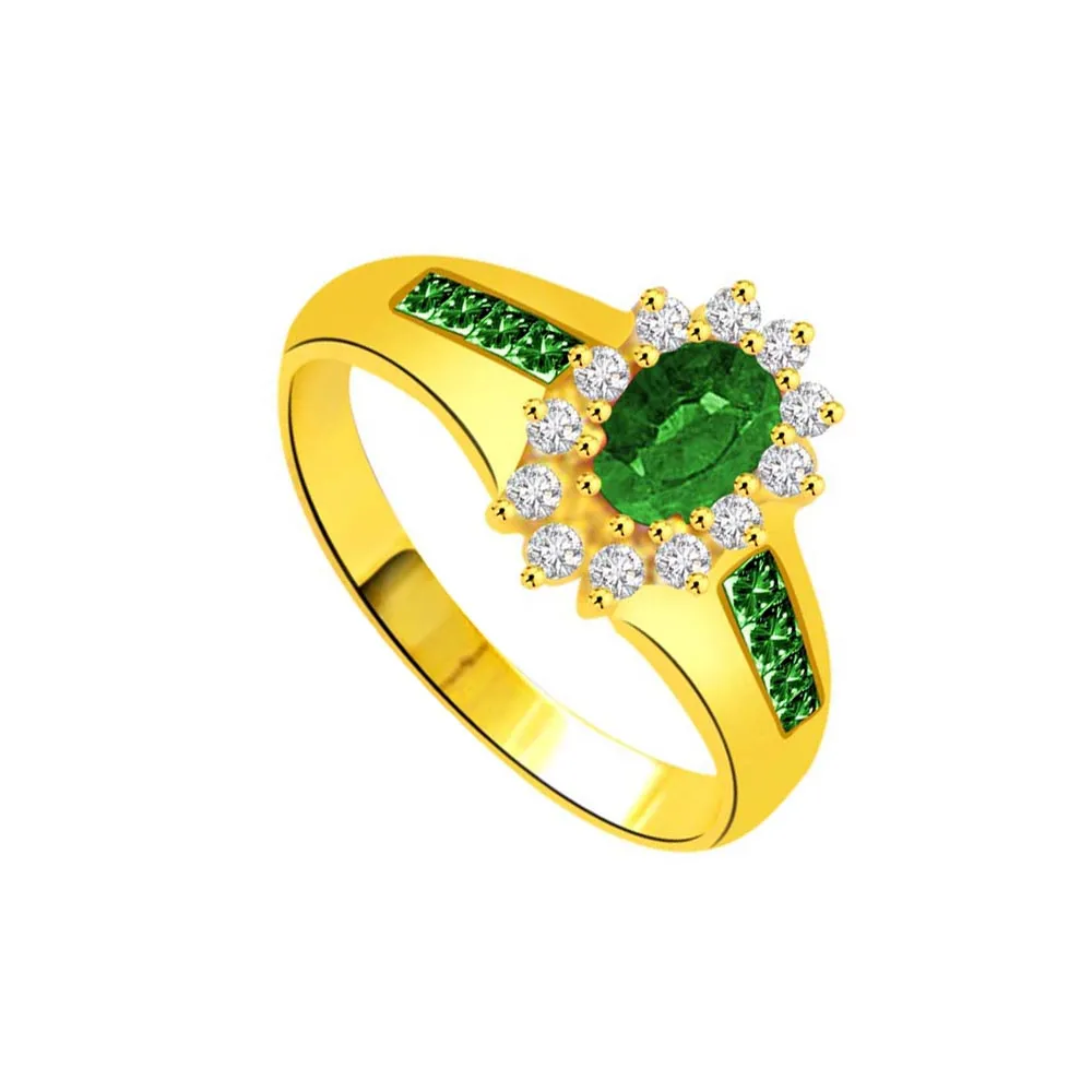 Matrimony Delight 1.39CT Diamond & Oval,Round Emerald Flower rings -Diamond & Emerald