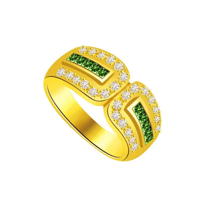 Green Eyes Beauty 0.30cts Diamond & Emerald Gold Ring (SDR1075)