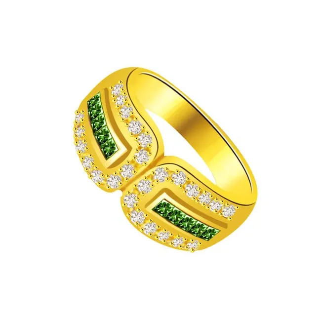 Green Eyes Beauty 0.30cts Diamond & Emerald Gold Ring (SDR1075)