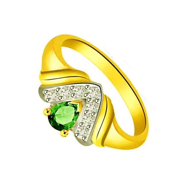 Charming Cross Stud 0.28cts Diamond & Emerald Gold Ring (SDR1080)