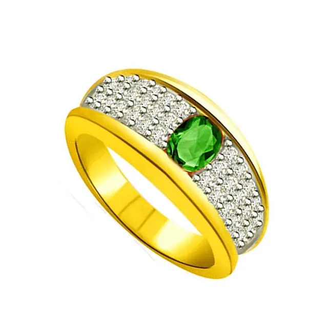 Shining Family 0.40cts Diamond & Emerald Gold Ring (SDR1087)