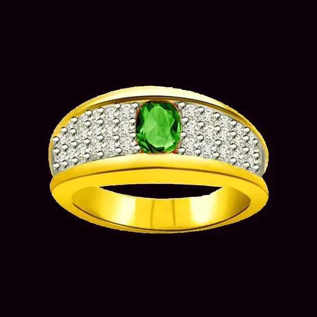 Shining Family 0.40cts Diamond & Emerald Gold Ring (SDR1087)