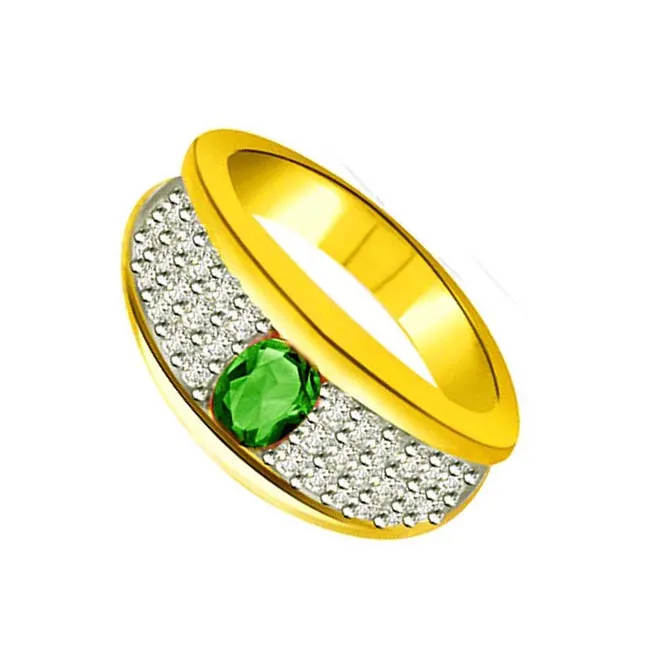 Shining Family 0.40cts Diamond & Emerald Gold Ring (SDR1087)