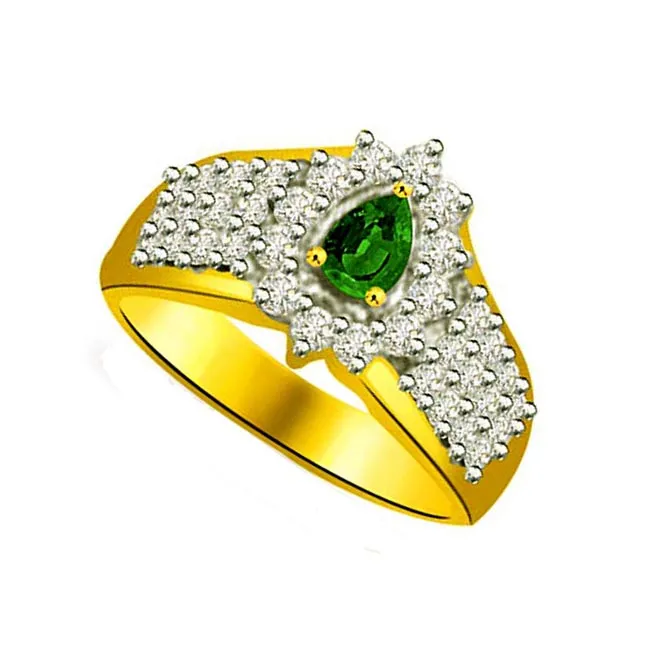 Glowing Bride 0.40cts Diamond & Emerald Gold Ring (SDR1088)