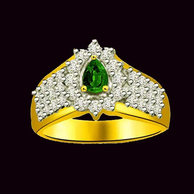 Glowing Bride 0.40cts Diamond & Emerald Gold Ring (SDR1088)