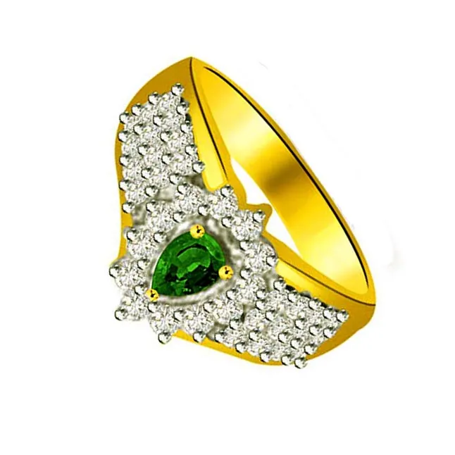 Glowing Bride 0.40cts Diamond & Emerald Gold Ring (SDR1088)