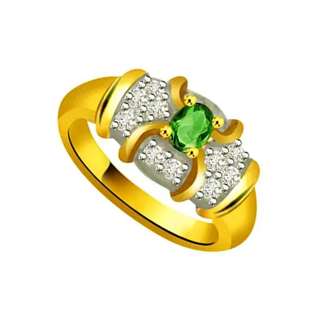 Angel's Dream 0.18cts Diamond & Emerald Gold Ring (SDR1092)