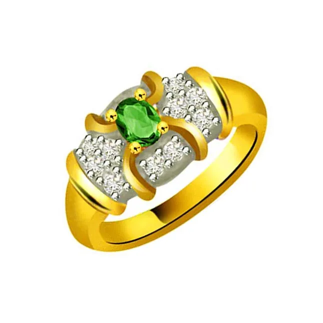 Angel's Dream 0.18cts Diamond & Emerald Gold Ring (SDR1092)